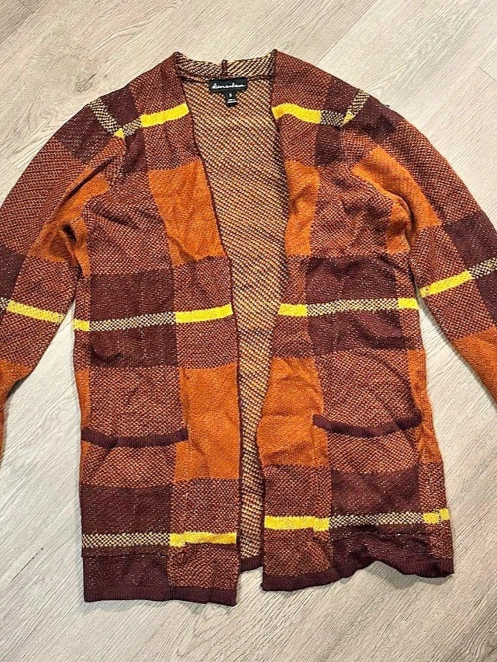 Alison Andrews Plaid Cardigan in Brown & Yellow Size Small Like New
